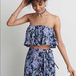 American Eagle Ruffle Floral Tube Top Maxi Skirt